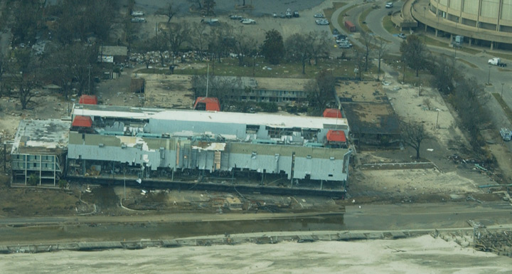 Biloxi Beachfront Hotel (Formerly the Holiday Inn Express) Devestated by President Casino Barge in Biloxi, Mississippi
