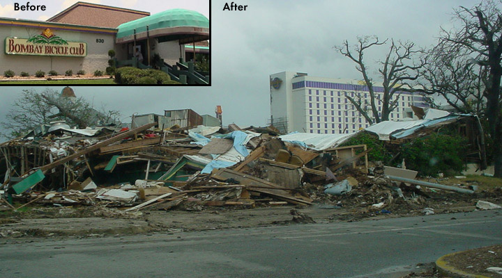 The Bombay Bicycle Club on Hwy. 90 in Biloxi is Reduced to Rubble by Katrina