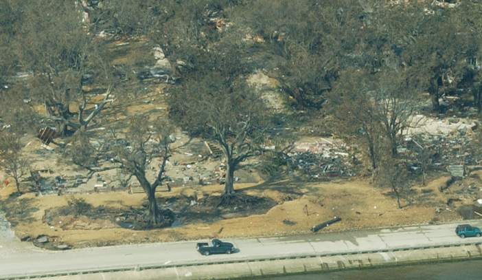 Aerial View of Destroyed Homes Along Pascagoula, Mississippi Coastline
