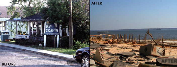 Before and After Look at Beach Boulevard in Bay St. Louis, Mississippi