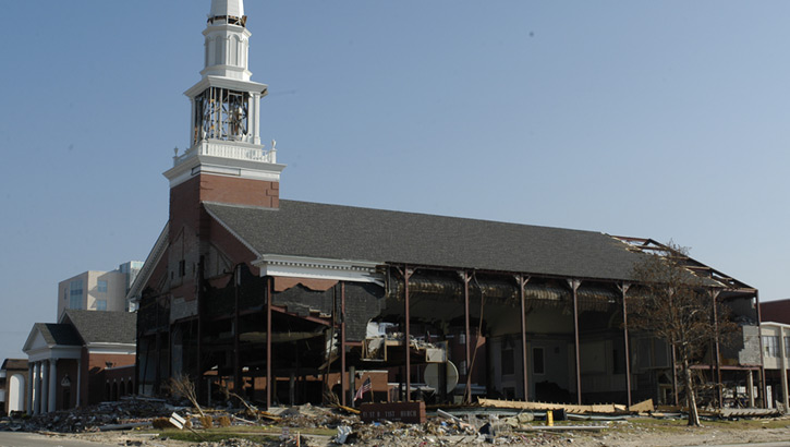 Gutted First Baptist Church of Gulfport, Mississippi