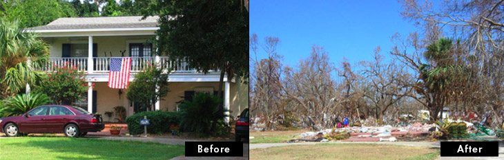 Before and After Look at a Destroyed Home in Gulfport, Mississippi